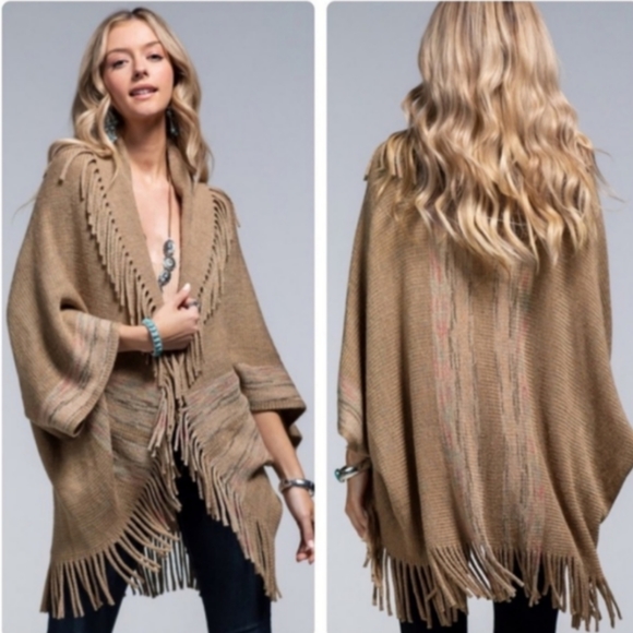 Ruggine Vertical Stripe Open Poncho - Picture 2 of 9